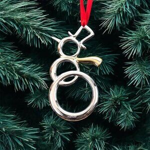 Nambe Brass Christmas Ornament Silver Plated Snowman Golden Scarf Modernist Gift